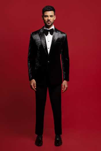 Buy_Sven Suits_Black Velvet Blazer Pant Set _Online_at_Aza_Fashions