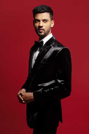 Shop_Sven Suits_Black Velvet Blazer Pant Set _Online_at_Aza_Fashions