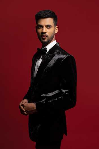 Sven Suits_Black Velvet Blazer Pant Set _at_Aza_Fashions