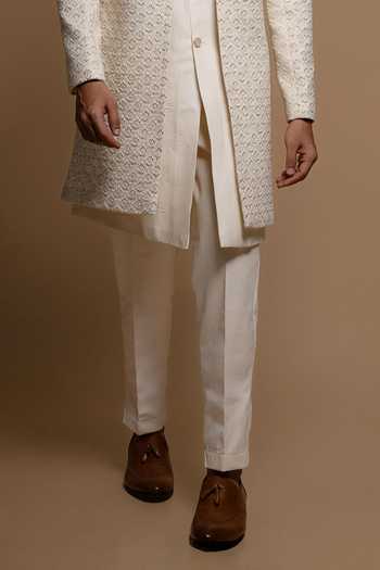 Sven Suits_Off White Silk Embroidered Sherwani And Kurta Set _Online_at_Aza_Fashions