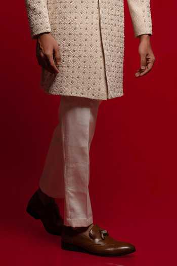 Sven Suits_Cream Silk Stone Embroidered Sherwani Set _Online_at_Aza_Fashions