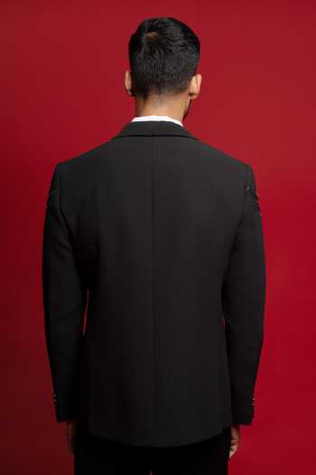 Shop_Sven Suits_Black Viscose, Polyester Cutdana Embroidered Blazer Set _at_Aza_Fashions