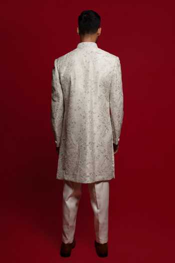 Shop_Sven Suits_Mint Silk Stone Embroidered Sherwani Set _at_Aza_Fashions