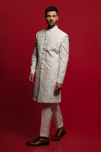 Buy_Sven Suits_Mint Silk Stone Embroidered Sherwani Set _at_Aza_Fashions