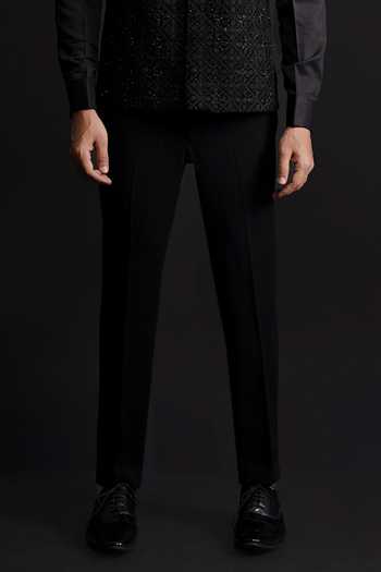 Sven Suits_Black Velvet Embroidery, Sequins Thread Bundi And Kurta Set _Online_at_Aza_Fashions