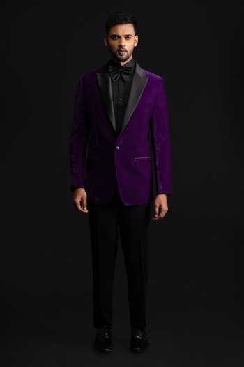 Buy_Sven Suits_Purple Velvet Blazer Pant Set _at_Aza_Fashions