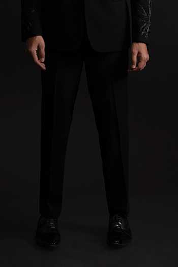 Sven Suits_Black Polyester Embroidered Blazer Pant Set _Online_at_Aza_Fashions