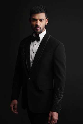 Buy_Sven Suits_Black Polyester Embroidered Blazer Pant Set _Online_at_Aza_Fashions
