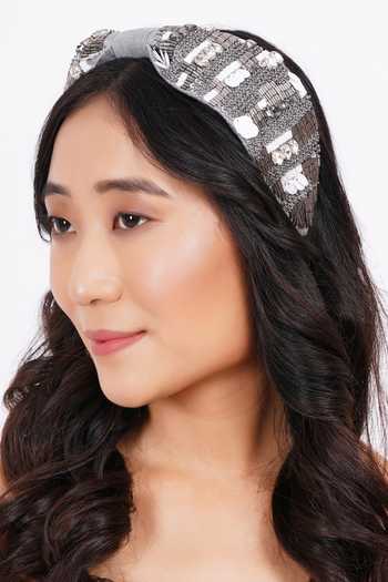 Buy_APT FOREVER_Grey Embroidery, Sequins, Beads, Shimmering Splendorshot Handmade Headband _at_Aza_Fashions