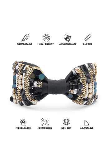 Shop_APT FOREVER_Black Embroidery, Sequins, Beads, Shimmering Splendorshot Beaded Headband _Online_at_Aza_Fashions