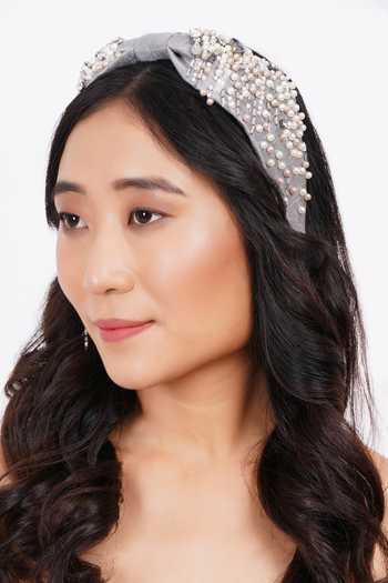 Buy_APT FOREVER_Grey Embroidery, Beads, Pearls, Pearlpatrator Delight Handmade Headband _at_Aza_Fashions