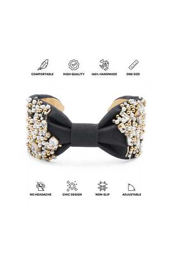 APT FOREVER_Black Beads, Pearls, Rhinestones Pearlpatrator Delight Beaded Headband _Online_at_Aza_Fashions