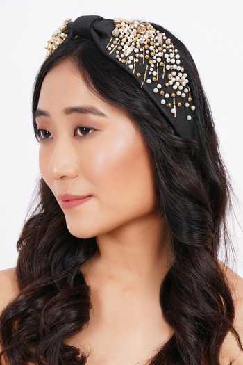 Buy_APT FOREVER_Black Beads, Pearls, Rhinestones Pearlpatrator Delight Beaded Headband _at_Aza_Fashions