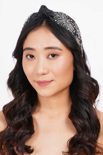 APT FOREVER_Black Beads, Rhinestones Cosmic Fireworks Beaded Headband _at_Aza_Fashions