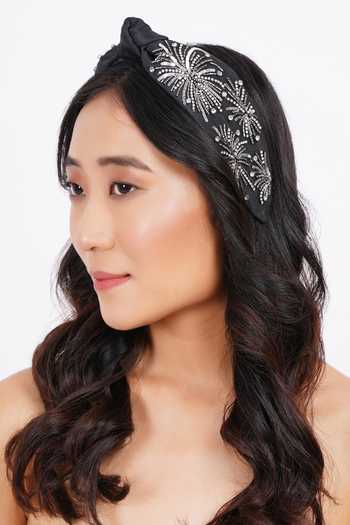 Buy_APT FOREVER_Black Beads, Rhinestones Cosmic Fireworks Beaded Headband _at_Aza_Fashions