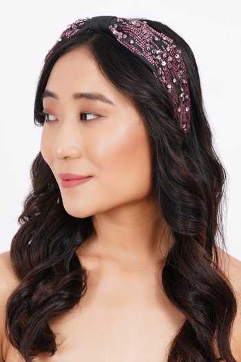 Buy_APT FOREVER_Magenta Sequins, Beads, Rhinestones Glittering Gems Handmade Headband _at_Aza_Fashions