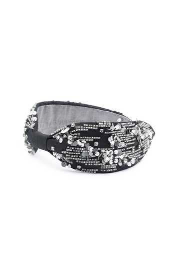 APT FOREVER_Black Embroidery, Sequins, Beads, Rhinestones Glittering Gems Beaded Headband _Online_at_Aza_Fashions