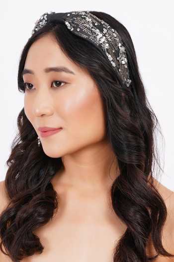 Buy_APT FOREVER_Black Embroidery, Sequins, Beads, Rhinestones Glittering Gems Beaded Headband _at_Aza_Fashions