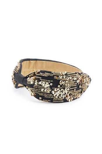 APT FOREVER_Black Sequins, Beads, Rhinestones Glittering Gems Handmade Headband _Online_at_Aza_Fashions