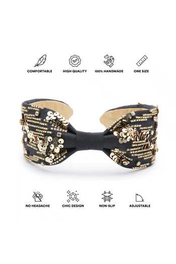 Buy_APT FOREVER_Black Sequins, Beads, Rhinestones Glittering Gems Handmade Headband _Online_at_Aza_Fashions