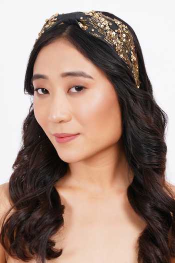 Buy_APT FOREVER_Black Sequins, Beads, Rhinestones Glittering Gems Handmade Headband _at_Aza_Fashions