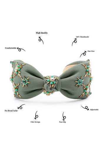 Shop_APT FOREVER_Olive Green Embroidery, Beads, Rhinestones Opulence Beaded Headband _Online_at_Aza_Fashions
