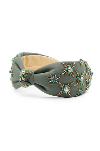 APT FOREVER_Olive Green Embroidery, Beads, Rhinestones Opulence Beaded Headband _at_Aza_Fashions
