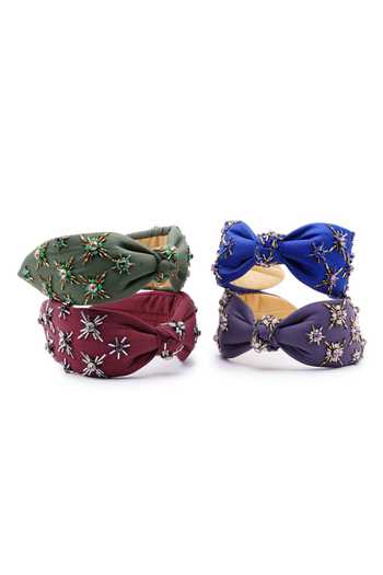 APT FOREVER_Blue Embroidery, Beads, Rhinestones, Crystals Opulence Top Knot Headband _Online_at_Aza_Fashions