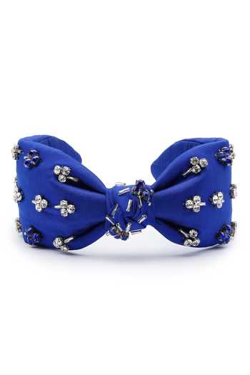 Shop_APT FOREVER_Navy Beads, Rhinestones, Jewelled Treasure Handmade Cotton Top Knot Headband _at_Aza_Fashions
