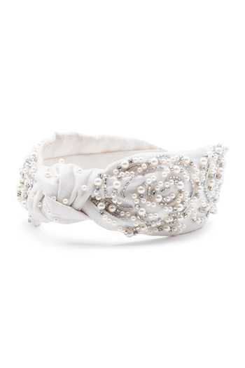 Shop_APT FOREVER_White Embroidery, Beads, Pearls, Rhinestones Effervescent Handmade Headband _at_Aza_Fashions