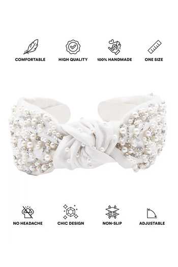 Shop_APT FOREVER_White Embroidery, Beads, Pearls, Rhinestones Effervescent Handmade Headband _Online_at_Aza_Fashions
