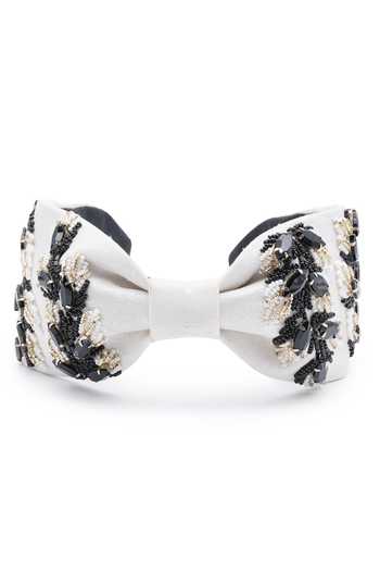 Shop_APT FOREVER_White Embroidery, Beads, Metallic Thread, Gilded Ivy Handmade Headband _at_Aza_Fashions