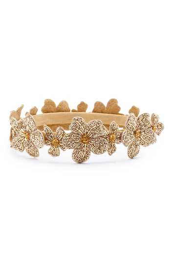 Shop_APT FOREVER_Gold Embroidery, Beads, Rhinestones Magnolia Majesty Headband _Online_at_Aza_Fashions
