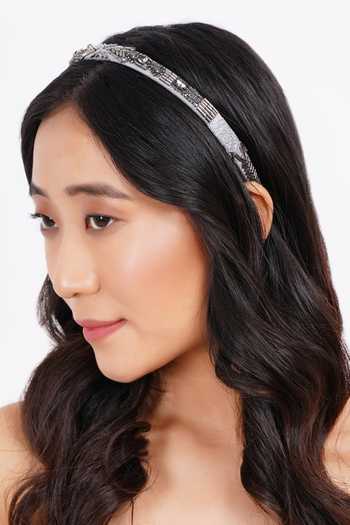 Buy_APT FOREVER_Grey Beads, Rhinestones Regal Beaded Thin Headband _at_Aza_Fashions