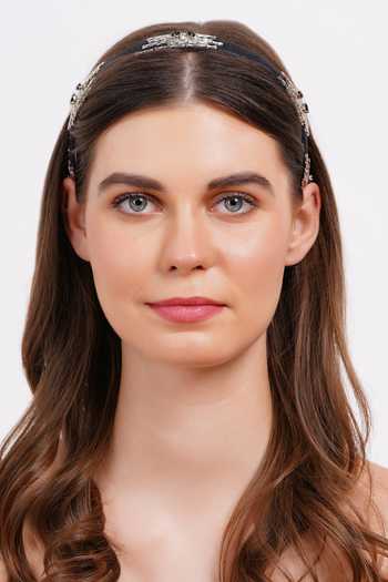 Buy_APT FOREVER_Black Embroidery, Beads, Rhinestones Imperial Elegance Headband _at_Aza_Fashions