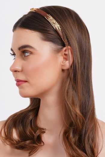 Buy_APT FOREVER_Brown Beads, Rhinestones Imperial Elegance Beaded Headband _at_Aza_Fashions
