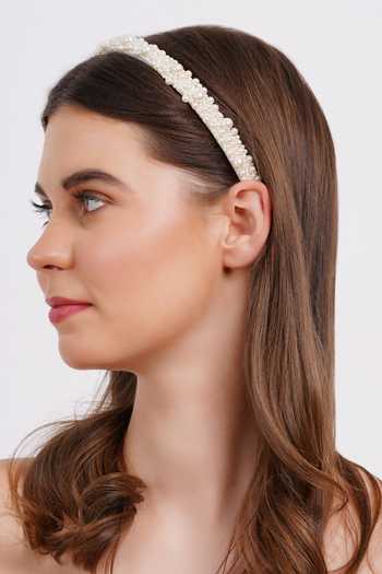 Buy_APT FOREVER_White Beads, Pearls Pearlplex Handmade Headband 