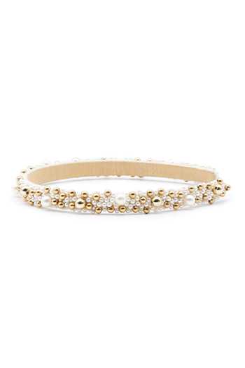 APT FOREVER_White Embroidery, Beads, Pearls, Rhinestones Pearlplex Beaded Headband _Online_at_Aza_Fashions