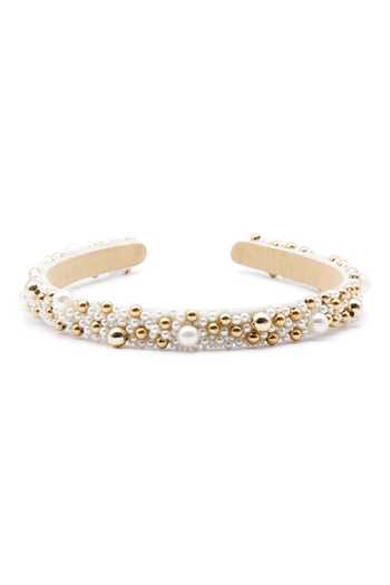 Shop_APT FOREVER_White Embroidery, Beads, Pearls, Rhinestones Pearlplex Beaded Headband _at_Aza_Fashions