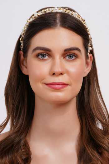 Buy_APT FOREVER_White Embroidery, Beads, Pearls, Rhinestones Pearlplex Beaded Headband _at_Aza_Fashions