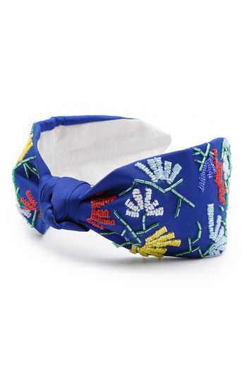Shop_APT FOREVER_Navy Embroidery, Beads, Rhinestones Whimsy Bloom Beaded Headband _Online_at_Aza_Fashions