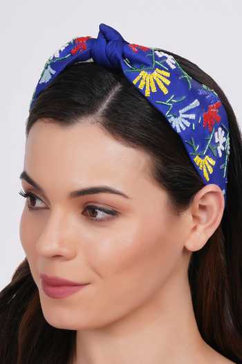 Buy_APT FOREVER_Navy Embroidery, Beads, Rhinestones Whimsy Bloom Beaded Headband _at_Aza_Fashions