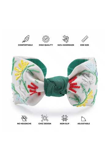 Shop_APT FOREVER_White Embroidery, Beads, Rhinestones Whimsy Bloom Headband _Online_at_Aza_Fashions
