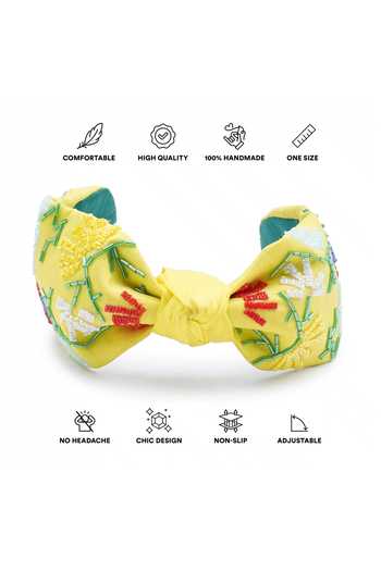 Buy_APT FOREVER_Yellow Embroidery, Beads, Rhinestones Whimsy Bloom Top Knot Headband _Online_at_Aza_Fashions