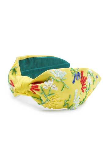 Shop_APT FOREVER_Yellow Embroidery, Beads, Rhinestones Whimsy Bloom Top Knot Headband _Online_at_Aza_Fashions