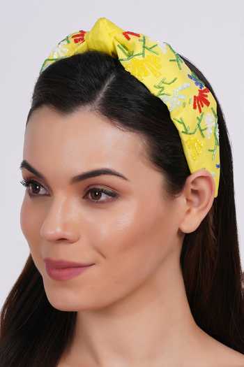 Buy_APT FOREVER_Yellow Embroidery, Beads, Rhinestones Whimsy Bloom Top Knot Headband 