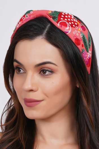Buy_APT FOREVER_Red Embroidery, Sequins, Beads, Stones Berry Delightful Handmade Headband 