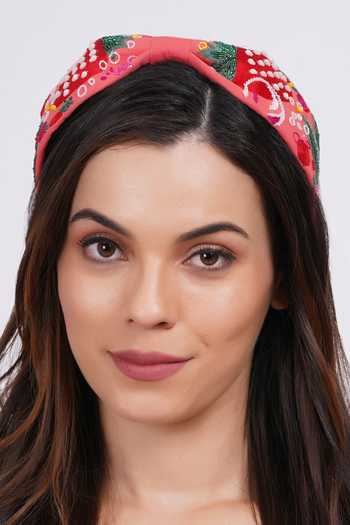 Buy_APT FOREVER_Red Embroidery, Sequins, Beads, Stones Berry Delightful Handmade Headband _at_Aza_Fashions