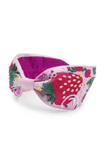 APT FOREVER_Pink Embroidery, Beads, Sequins, Rhinestones Beaded Cotton Headband _at_Aza_Fashions