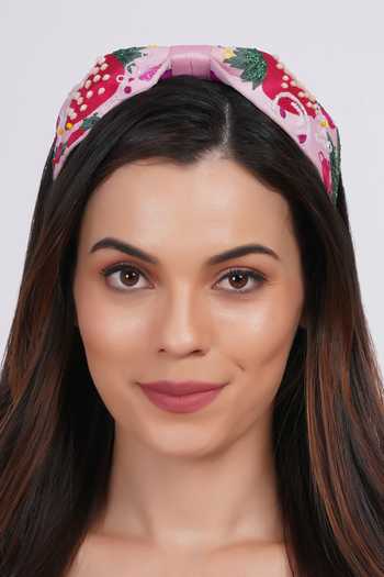Buy_APT FOREVER_Pink Embroidery, Beads, Sequins, Rhinestones Beaded Cotton Headband _at_Aza_Fashions